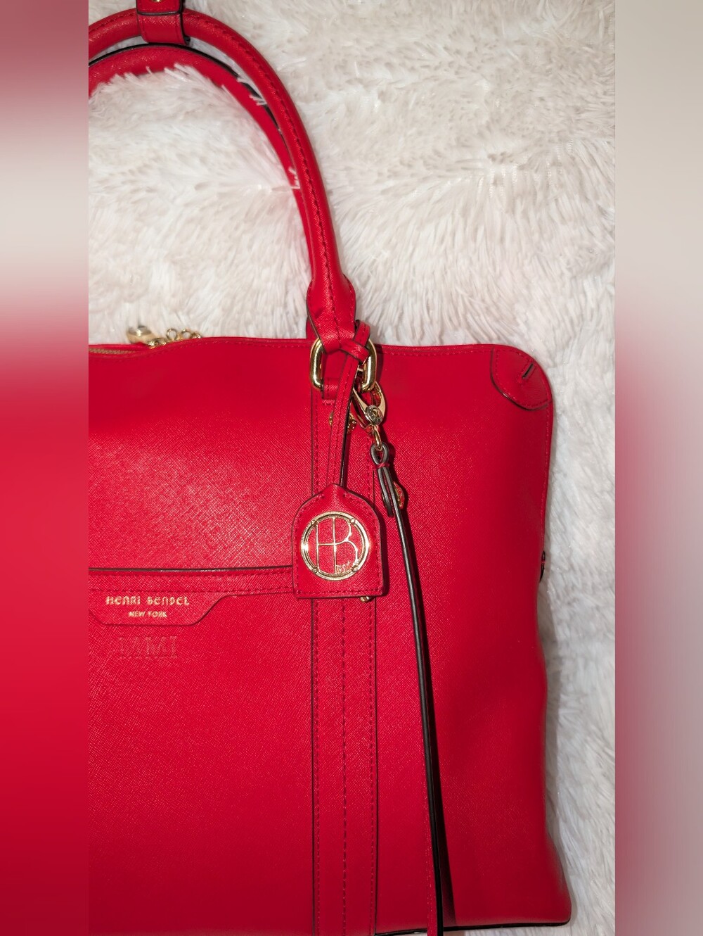 Henri Bendel West 57th Saffiano Leather Briefcase Laptop Bag Red VGC - Picture 2 of 16